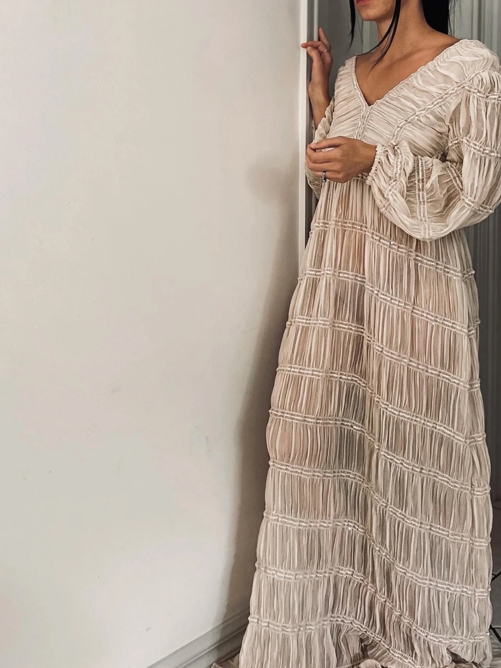 YEWEN Maternity Bohemian Maternity or Wedding Dress in Blush Fits Size S-L - Picture 6 of 16